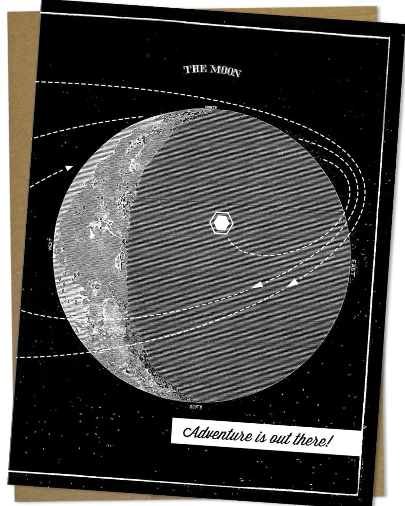 Cognitive Surplus Adventure is Out There! Moon Illustration Greeting Card* Greeting Cards | Astronomy