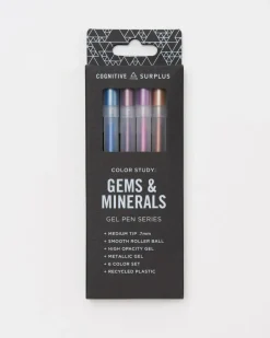 Cognitive Surplus Gems & Minerals Metallic Gel Pens (Pack of 6)* Black Paper Notebooks | Pens