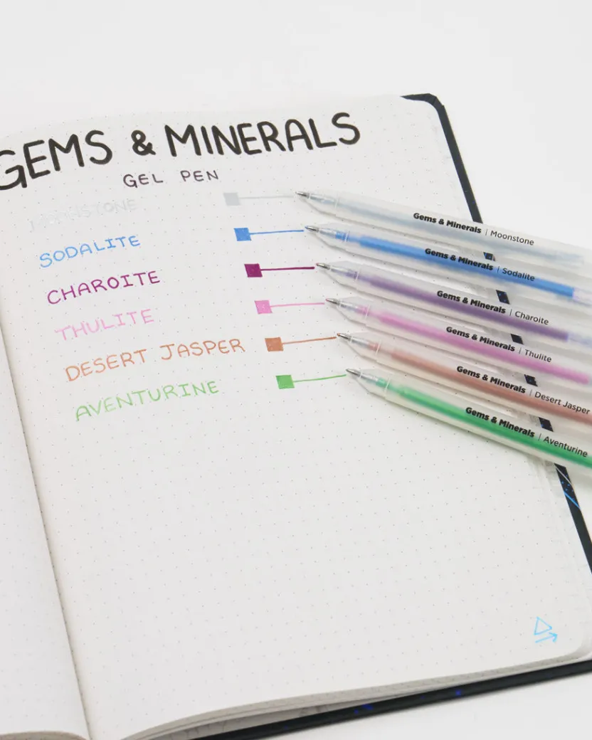Cognitive Surplus Gems & Minerals Metallic Gel Pens (Pack of 6)* Black Paper Notebooks | Pens