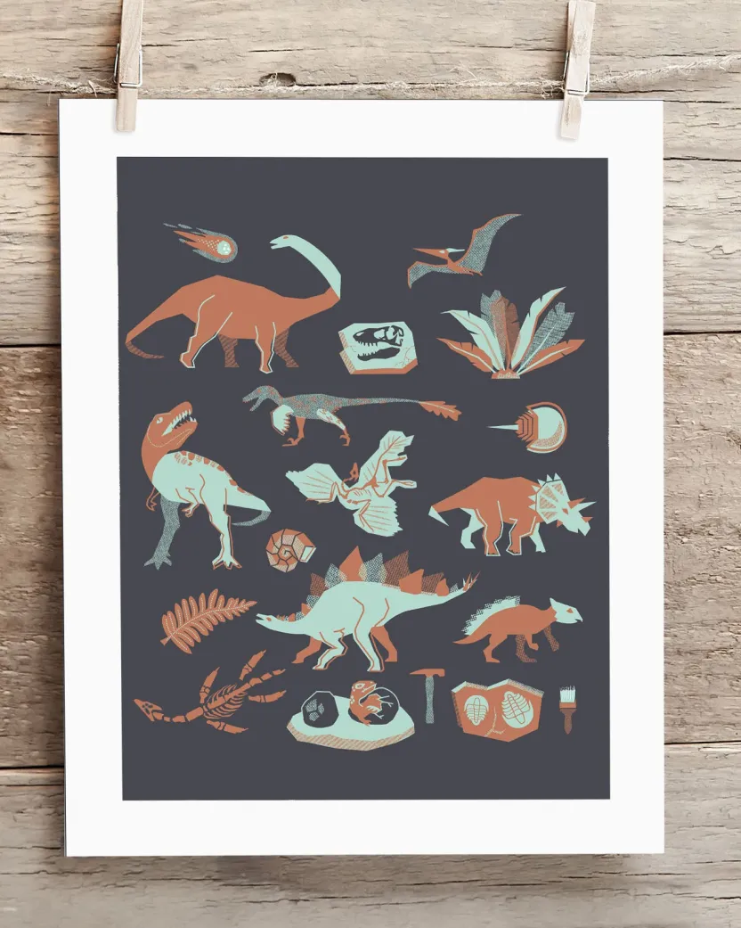 Cognitive Surplus Retro Dinosaurs Museum Print* Wall Art | Paleontology