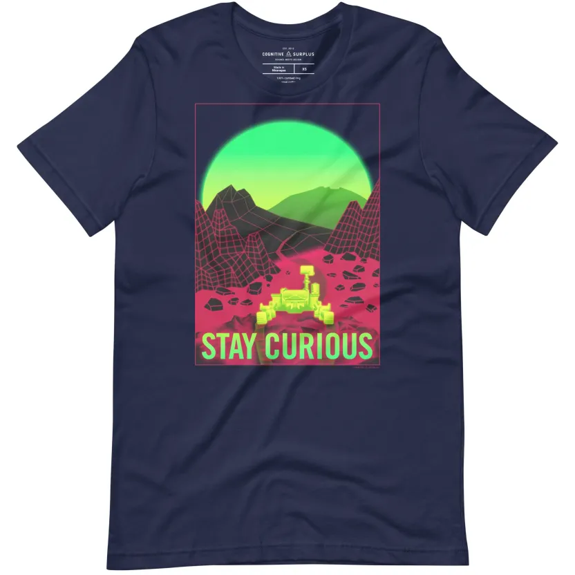 Cognitive Surplus Stay Curious - Vaporwave Mars Rover Graphic Tee* Unisex Graphic Tees | Engineering