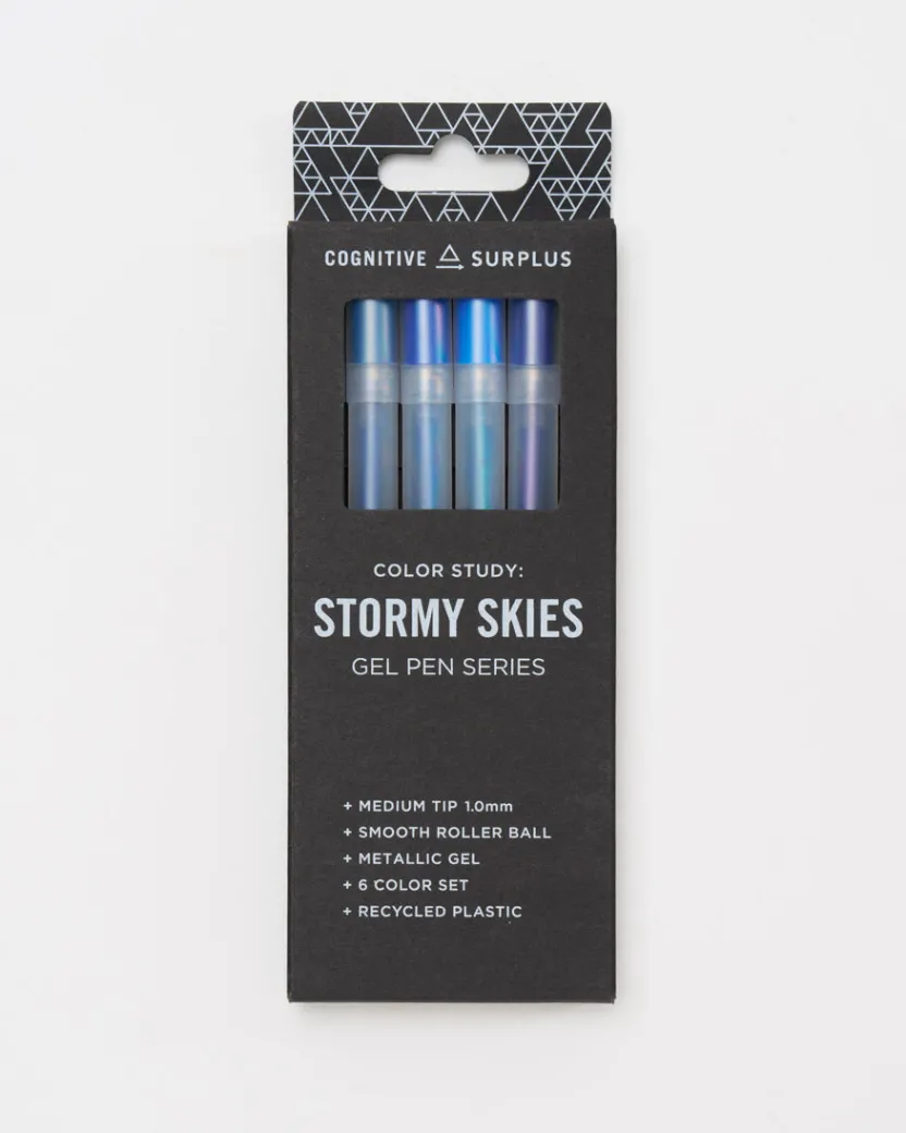 Cognitive Surplus Stormy Skies Metallic Gel Pens (Pack of 6)* Black Paper Notebooks | Pens
