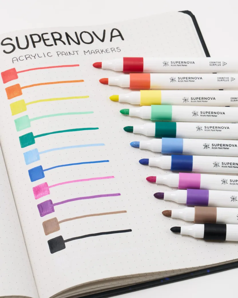 Cognitive Surplus Supernova Acrylic Markers (Pack of 12)* Black Paper Notebooks | Pens