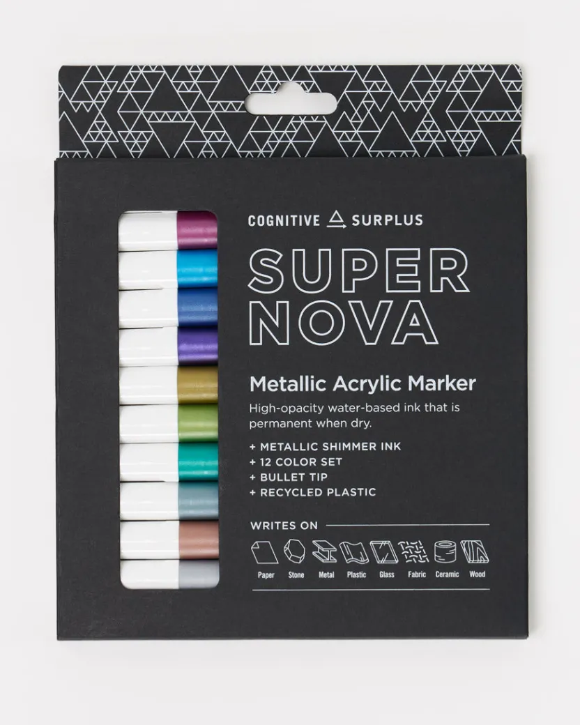 Cognitive Surplus Supernova Metallic Acrylic Markers (Pack of 12)* Black Paper Notebooks | Pens