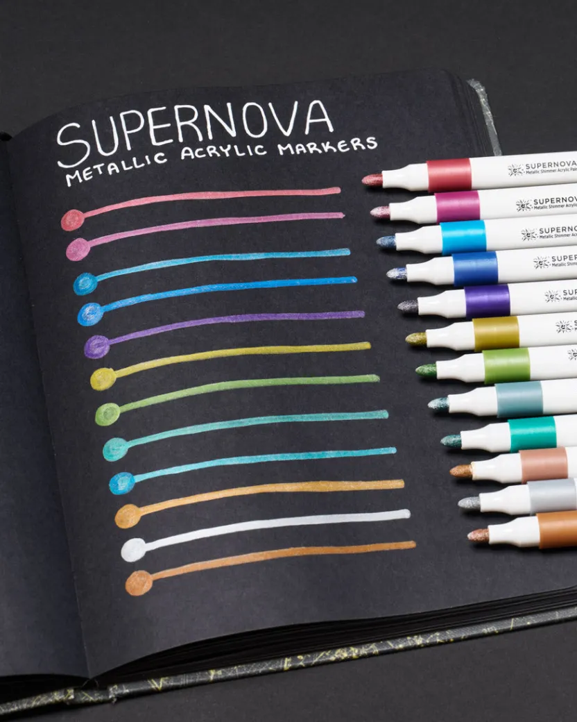 Cognitive Surplus Supernova Metallic Acrylic Markers (Pack of 12)* Black Paper Notebooks | Pens