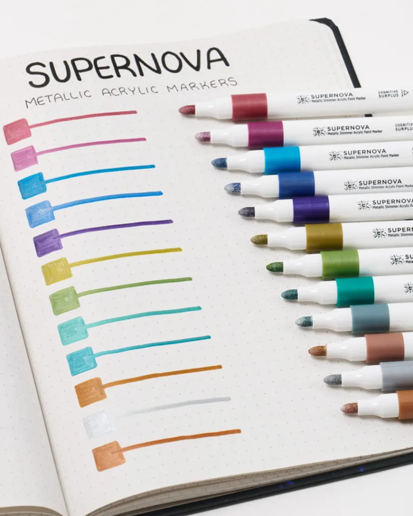 Cognitive Surplus Supernova Metallic Acrylic Markers (Pack of 12)* Black Paper Notebooks | Pens